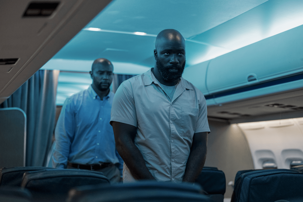 Mike Colter's character, Louis Gaspare, in Plane.