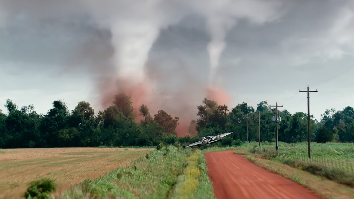 Two tornadoes together in Twisters.