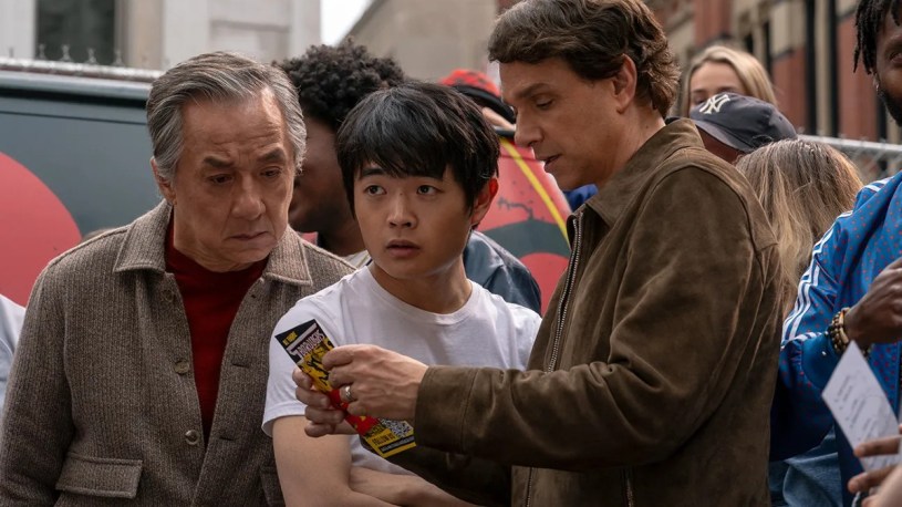 Li Fong, Daniel Laruso, and Mr. Han in Karate Kid: Legends.