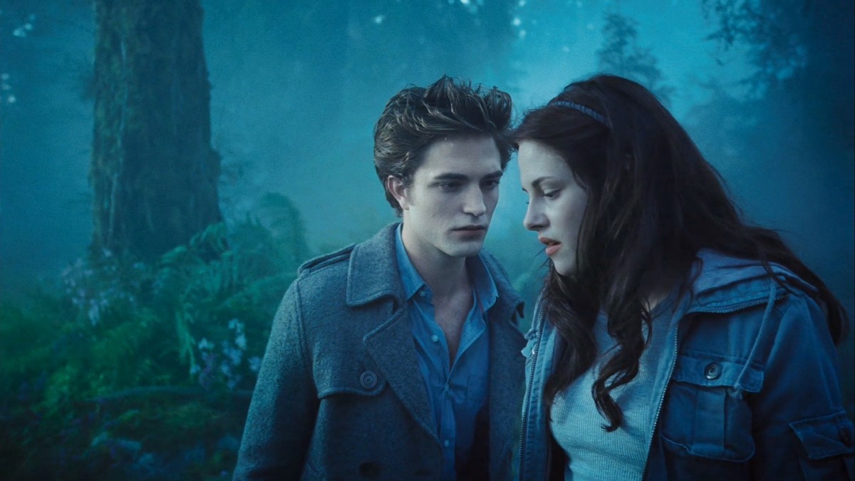 Edward and Bella in the woods in Twilight.